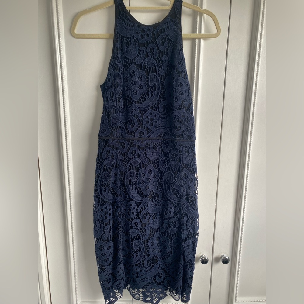 Rebecca Taylor navy and black 100% cotton lace dress. Size 0.